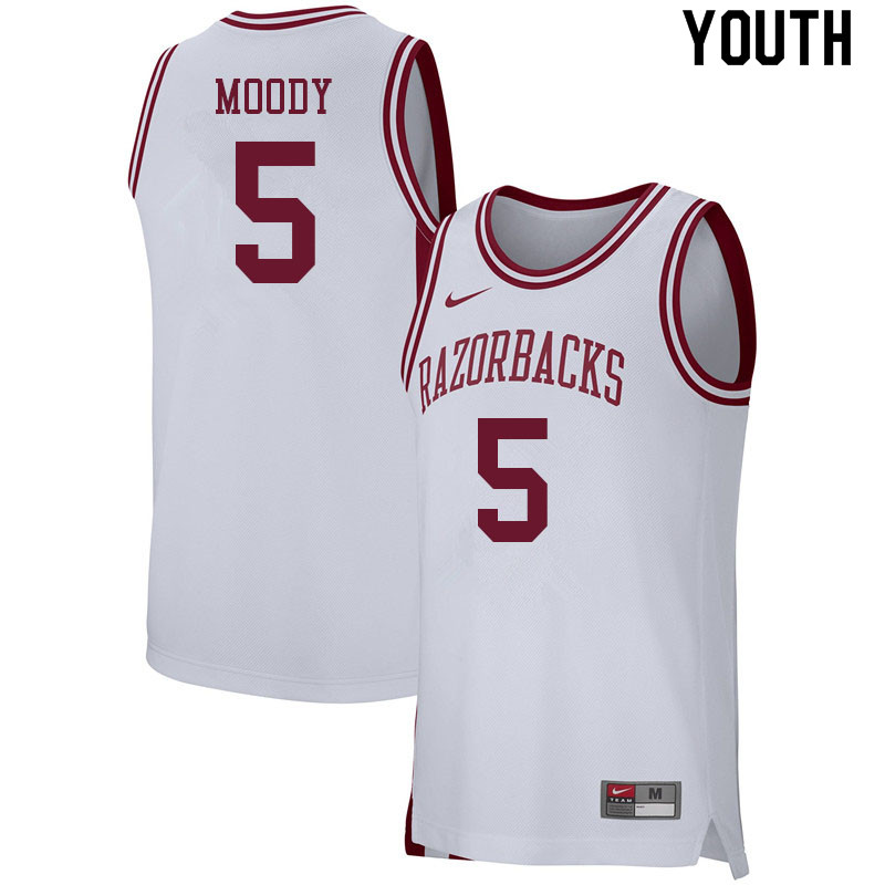 Youth #5 Moses Moody Arkansas Razorbacks College Basketball Jerseys Sale-White - Click Image to Close